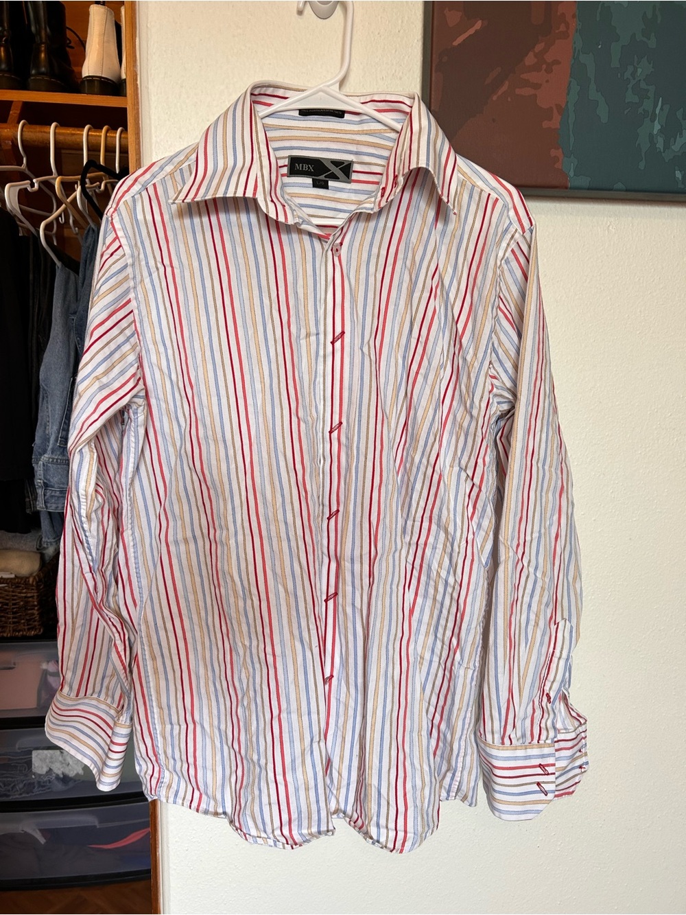 MBX Men's Red & Blue Multi-Stripe Button-Up Shirt